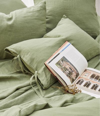 Vert jade duvet cover stone washed linen