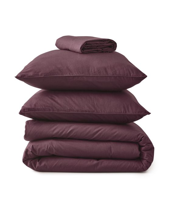 Percale prune set of bed linen