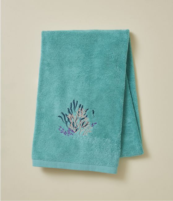 Drap de douche brodé 70x140 Océan aqua